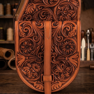 Bolsa de Cuero Genuino Hecha a Mano y Tallada para Montura de Caballo y Motocicleta Estilo Western con Herrajes y Logotipo Personalizados - Product Image 3