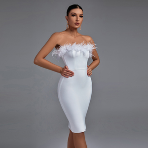 Ocstrade OEM Acceptable Nouvelle <span class=keywords><strong>Robe</strong></span> de Soirée Chic pour Femmes avec Plumes, <span class=keywords><strong>Robe</strong></span> de <span class=keywords><strong>Cocktail</strong></span> sans Bretelles pour Soirée Sexy - Product Image 6