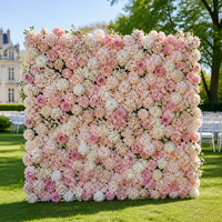 Roll Up Backdrop Dinding Bunga Pink Sutra Buatan 8ft X 8ft Dapat Disesuaikan Dekorasi Pernikahan Mewah 5D