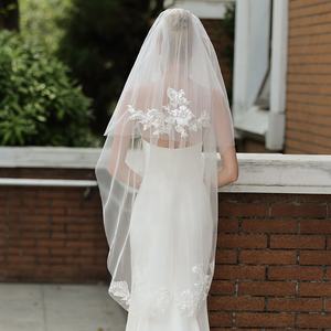 कोरियन शैली की डबल परत लंबी शादी की पोशाक के साथ एक नई यात्रा फोटो घूंघट के साथ - Product Image 5