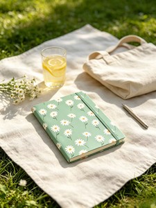 Cuaderno de Tapa Dura con Estampado Floral a Todo Color, Diseño de Margaritas Silvestres en Verde Salvia, para Niñas y Estudiantes, Regalo para las Vacaciones de Primavera - Product Image 5