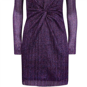Slim Fit largo mangas púrpura brillo giro frente Mini vestido - Product Image 5