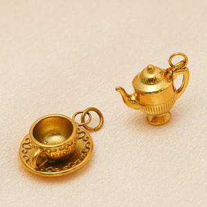 Collier en acier inoxydable avec pendentif théière et tasse, plaqué or 18 carats, pour femme, Acero Ganku - Product Image 4