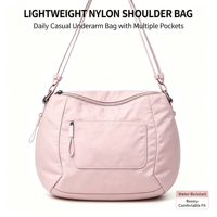 Sac à bandoulière léger vintage en nylon pour femme, multi-poches, résistant à l'eau, avec fermeture éclair, sac hobo quotidien