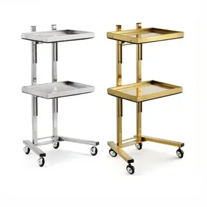 Hair Salon <b>Foldable</b> 4-Wheel Modern Gold Stainless Steel <b>Trolley</b> Cart Beauty Store Furniture for Barber Shop - Product Image 5