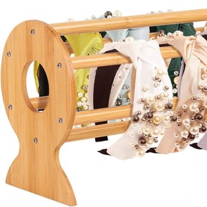 Organizador de accesorios para el cabello de bambú para escritorio, soporte de almacenamiento de diademas de madera, exhibidor de joyas, bufandas y pulseras - Product Image 5