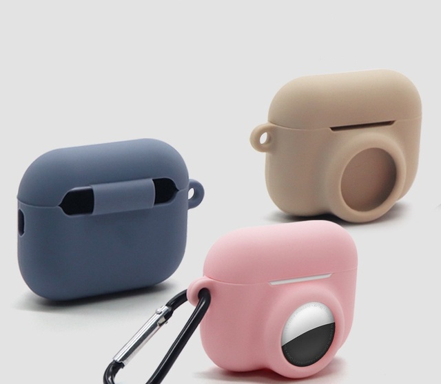 Pure Color Waterproof Shockproof Wireless Charging for airtag Earphone tracker 2-in-1 Soft Silicone case for Airpods Pro 3