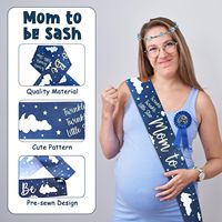 Set Hadiah Pesta Pengungkapan Jenis Kelamin Bayi Twinkle: Bros Ibu Hamil & Ayah Hamil Warna Navy, Sabuk, Sash, dan Bando Rambut