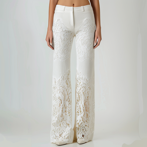 <span class=keywords><strong>Pantaloni</strong></span> in <span class=keywords><strong>Lino</strong></span> Bianco <span class=keywords><strong>100</strong></span>% di Alta Qualità Olaesa 2026 con Ricami per <span class=keywords><strong>Donna</strong></span> - Product Image 2