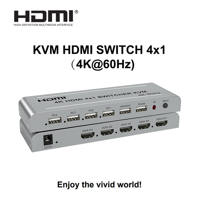 Xput 4X1 HDMI USB KVM Switch 4 Port 4K Gray Adapter Box for Controlling Multiple Computers
