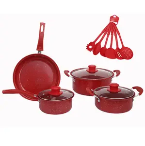 Goedkope Promotie Paars Rood Geschenken Aangepaste Plastic Keuken Accessoires Koekenpan Saus Melk Pot Non Stick 13Pcs Kookgerei Sets