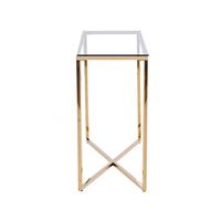 Petite Table de Console en verre bleu et acier inoxydable au fini doré