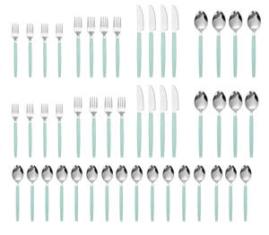 49-Piece Teal màu xanh dùng một lần <span class=keywords><strong>Flatware</strong></span> Set Máy rửa chén an toàn thép không gỉ và nhựa <span class=keywords><strong>Flatware</strong></span> với khay dịch vụ cho 8 - Product Image 3