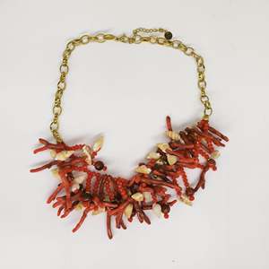 CBBA-1982 Bohemian Coral Gold Plated Link Chain <b>Statement</b> <b>Necklace</b> for Women Party Fashion Accessory - Product Image 1