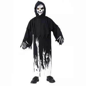 Disfraz de Grim Reaper para niños que brilla en la oscuridad, traje de cosplay de Halloween, edad de 8 a 13 años, material de spandex - Product Image 3