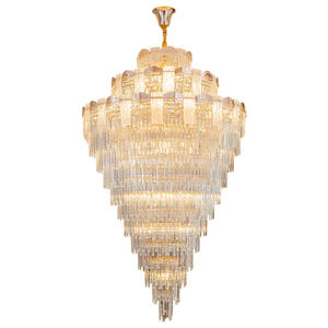 Salle de mariage villa hôtel lampe suspendue grands lustres de plafond en cristal de verre pour hauts plafonds - Product Image 6