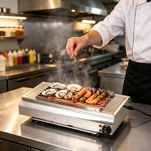 Four à barbecue électrique sans fumée en acier inoxydable de 3 kW, machine à brochettes commerciale pour les stands de rue, pour rôtir des brochettes de mouton - Product Image 3