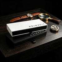 Boîte à montres de luxe en carton, boîtes cadeaux personnalisées en cuir avec tiroir coulissant et insert en éponge, impression de logo en feuille d'or