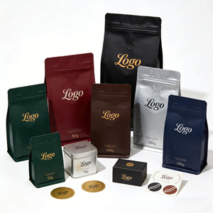 Sacchetto Personalizzato con Chiusura a Zip e Valvola, Fondo Piatto, per Imballaggio Alimentare, Personalizzazione Completa per Chicchi di Caffè - Product Image 1