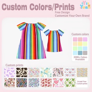 Abiti Coordinati <span class=keywords><strong>Madre</strong></span>-Figlia Personalizzati, Stile Serape Messicano, a Righe Arcobaleno, Maniche Corte, per Bambine - Product Image 3