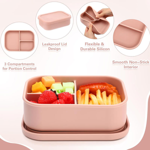Boîte à lunch bento en silicone pour enfants, personnalisée, de qualité alimentaire, sans BPA, à trois compartiments, étanche, pour collations et salades - Product Image 5