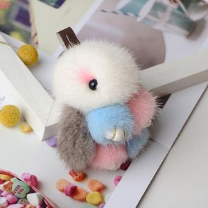 QQ Top Vente À La Mode Mignon Mini Lapin Porte-clés À La Main Véritable Fourrure De Vison Porte-clés Sac Pompon Sac - Product Image 4
