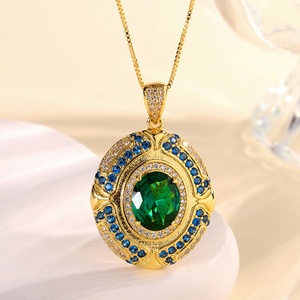 Elegant Fashion Eco-friendly Copper Gold Plated 10*12MM Oval Shape Pendant Earrings Set Women Jewelry Set for Daily Wear Ladies - Product Image 5