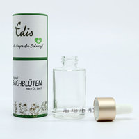 Flacon compte-gouttes en verre rond transparent à épaule plate de 20ML, 30ML, 40ML, 50ML pour cosmétiques avec bouchon doré