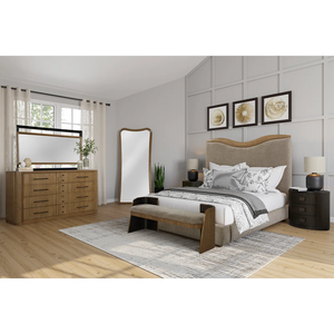 <span class=keywords><strong>Letto</strong></span> <span class=keywords><strong>matrimoniale</strong></span> di lusso in legno naturale con testiera imbottita in <span class=keywords><strong>tessuto</strong></span> di lino, design a onda - Product Image 3