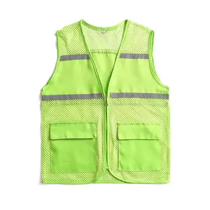 Veste réflectrice jaune en maille haute visibilité, gilet réfléchissant avec poches et fermeture éclair, Polyester personnalisé pour hommes et femmes