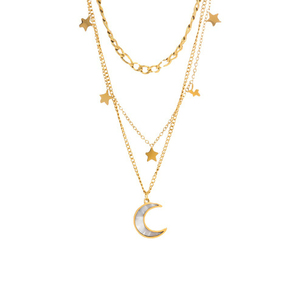 Europa e Stati Uniti moda <span class=keywords><strong>tre</strong></span> strati stella luna oro placcato 18K collana in acciaio inox femminile - Product Image 6