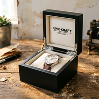 Boîte à montre en bois noir brillant en gros avec doublure en velours doux, logo personnalisé, charnière métallique robuste pour emballage cadeau de montre-bracelet