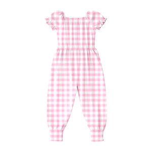 Conjunto de pelele rosa a cuadros de manga corta para bebés y niños pequeños, modelo SR4061, venta al por mayor. - Product Image 1