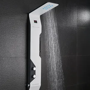 Panneau de douche noir argent brossé, tours de colonne en acier inoxydable 304 cascade Spa Jets panneau de douche intelligent