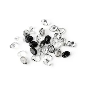 Natural Black Tourmaline Gemstone Custom Cut Size Shape Wholesale High Quality Oval Carving Surface Gemstone Black Hair Crystal