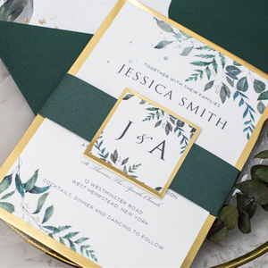 Invitación <span class=keywords><strong>de</strong></span> <span class=keywords><strong>Boda</strong></span> Económica con Tapa Dura Verde Esmeralda, Cintas Decorativas, Tarjetas <span class=keywords><strong>de</strong></span> Confirmación <span class=keywords><strong>de</strong></span> Asistencia y Sobres, Invitación Personalizada para Celebración - Product Image 4