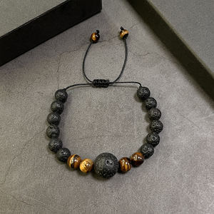 Винтажные регулируемые плетеные браслеты из тигрового глаза и вулканического камня 8 мм для мужчин — духовное украшение, подарок - Product Image 6