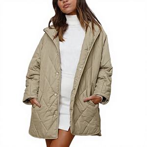 Veste d'hiver décontractée pour femmes, matelassée en diamant, à capuche, légère, respirante, en polyester, rembourrée de duvet - Product Image 1