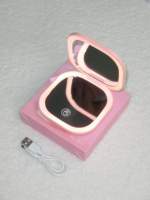 Miroir de maquillage pliable à double face Winway Frame Pocket, miroir de vanité rond rose avec éclairage LED et port USB
