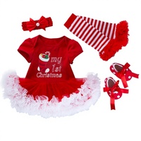 Ensemble de 4 pièces de vêtements de Noël pour enfants, directement de l'usine, en coton, avec motif de Père Noël dessin animé doux, pour bébés