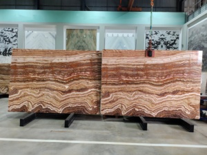 Losas de Ónix Tigre con Diseño de Madera Roja <span class=keywords><strong>y</strong></span> Marrón para Revestimiento de Paredes de TV, Chimeneas <span class=keywords><strong>y</strong></span> Escaleras - Product Image 3