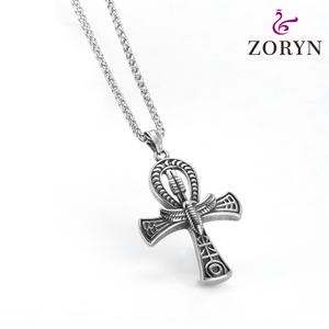Pendentif Ankh Croix Scarabée en Acier Inoxydable, Bijoux Gothiques Punk Vintage en Acier Titane avec Héroglyphes Égyptiens Anciens pour Hommes - Product Image 3