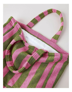 Sac à main en tissu éponge rayé personnalisé pour femmes, grande capacité, en coton, sac de shopping avec logo brodé - Product Image 5