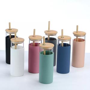Vente chaude Multicolore Tasse <span class=keywords><strong>En</strong></span> <span class=keywords><strong>Verre</strong></span> Bouteille D'eau <span class=keywords><strong>En</strong></span> <span class=keywords><strong>Verre</strong></span> Paille Silicone Housse De Protection Bambou Cap Bouteille - Product Image 2