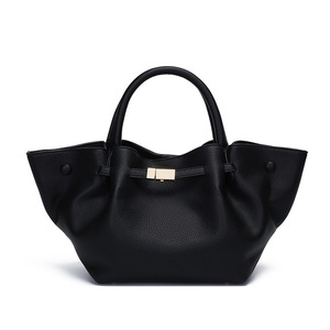 Women Soft Textured Leather Handbag Metal Lock Decor Top Handle Large Capacity Daily Shopping Tote Bag - Product Image 6