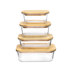 Ensemble de contenants en verre rectangulaires pour bébé, de qualité alimentaire, compatibles micro-ondes, avec couvercle en bambou, sans BPA et écologiques, style européen, multifonctionnels - Product Image 1