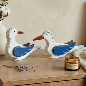 Juego de figuras de aves marinas de madera, decoración artesanal de estilo mediterráneo para sala de estar, adorno de escritorio, paquete de varias piezas - Product Image 2