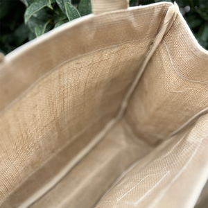 Bolsa <span class=keywords><strong>de</strong></span> Yute Natural Personalizada con Forro Impermeable, Combinación <span class=keywords><strong>de</strong></span> Lino y Algodón, Remaches <span class=keywords><strong>de</strong></span> Cobre Antiguo para Compras y Regalos - Product Image 3