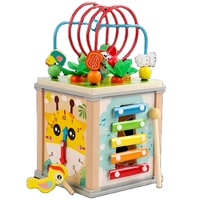 Cubo de actividades de madera para niños 7 en 1, juguetes para tirar de las zanahorias, reloj, juegos de cognición, laberinto de cuentas, juguetes educativos