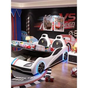 <span class=keywords><strong>Lit</strong></span> King Size JS style voiture de sport de dessin animé, cadre en bois massif et mousse avec revêtement en cuir artificiel pour chambre de garçons - Product Image 2